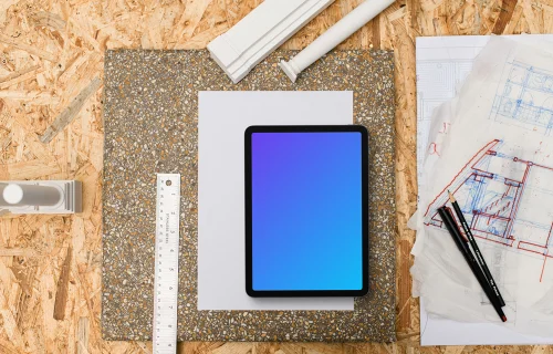 Tablet mockup at architect's workstation