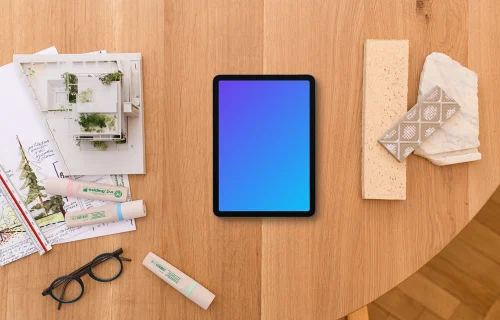 Tablet mockup on an architect's workspace
