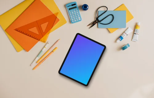 Tablet mockup with colorful back to school elements