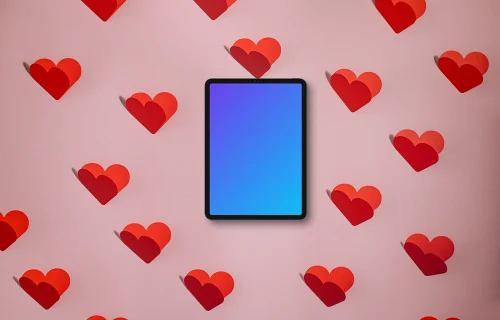 Tablet mockup with hearths for Valentine’s Day