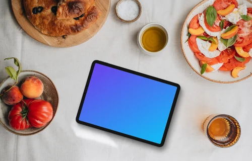 Tablet mockup with Italian food