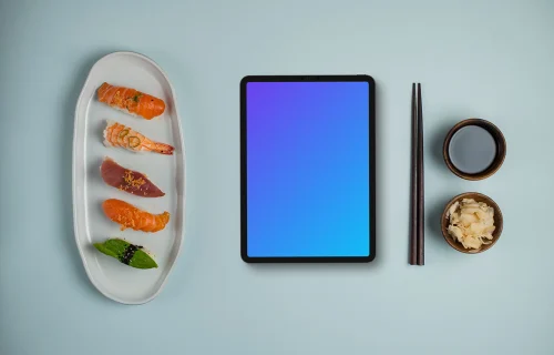Tablette mockup avec Nigiri sushi