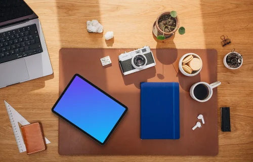 Top view of tablet on the office desk