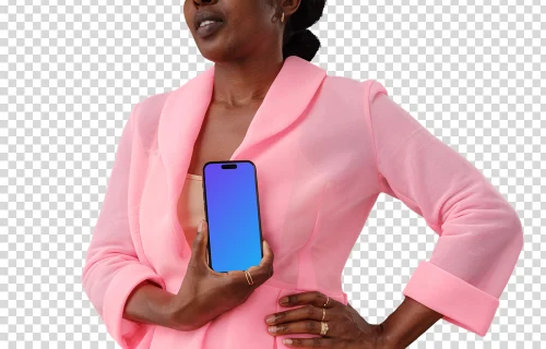 Woman in business with an iPhone mockup