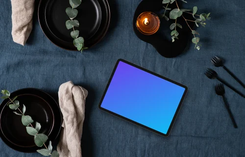 Xmas mockup with a gift and tablet