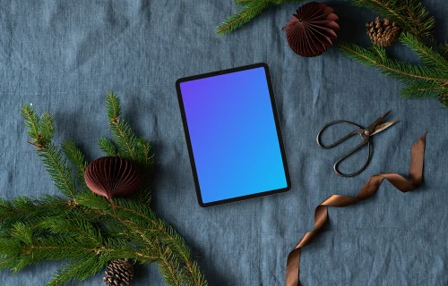 Xmas mockup with tablet and gifts