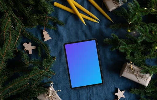 Xmas tablet mockup with a tree on the side