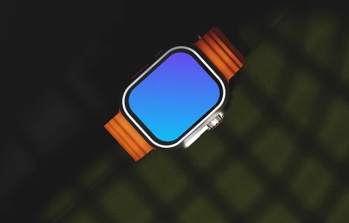 Apple Watch Ultra mockup on a textured olive surface