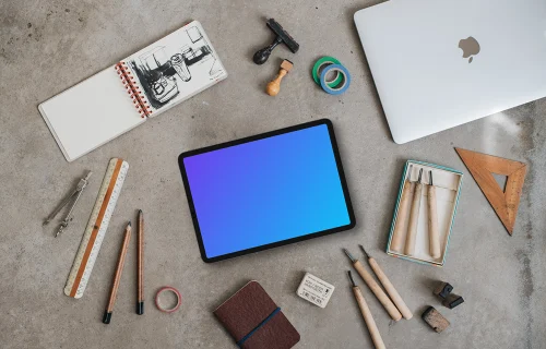 Artist's atelier with landscape tablet mockup