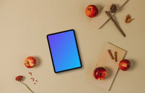Autumn mockup scene with a tablet