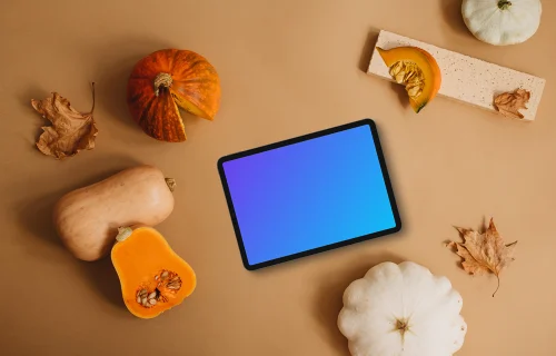 Autumn scene with tablet mockup