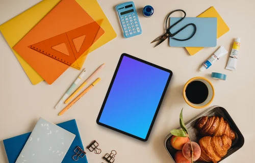 Back to school mockup with tablet and lunch box