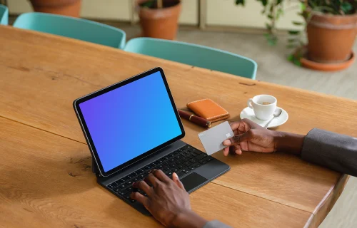Businesswoman typing on the iPad Air