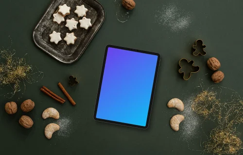 Christmas design mockup with a tablet