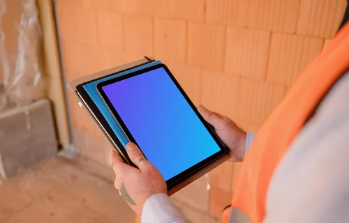 Construction worker holding an iPad mockup
