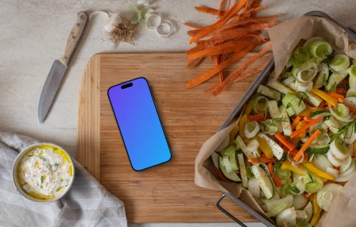 Cooking session with a iPhone mockup