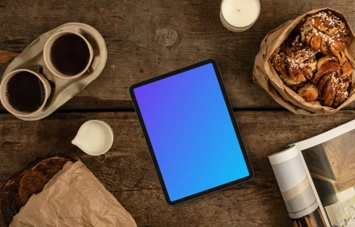 Cups of coffee and tablet mockup
