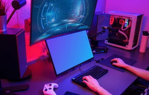 Dell display mockup in dynamic gaming setup