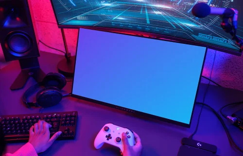 Dell display mockup in gaming setup