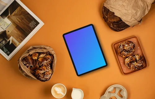 Device mockup with pastries