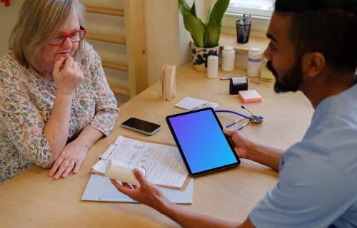 Doctor holding a iPad mockup