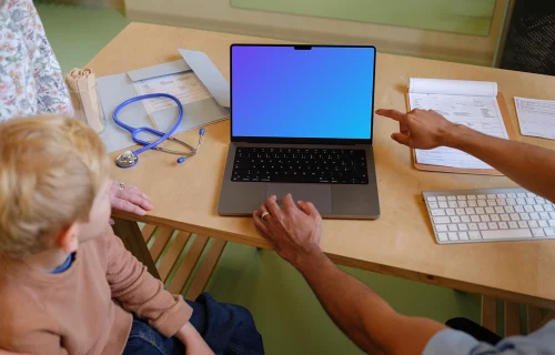 Doctor point to MacBook Pro mockup