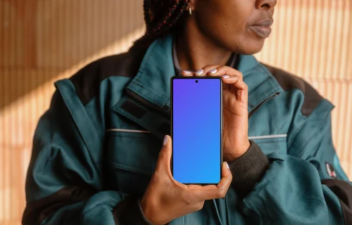 Female architect with a smartphone mockup