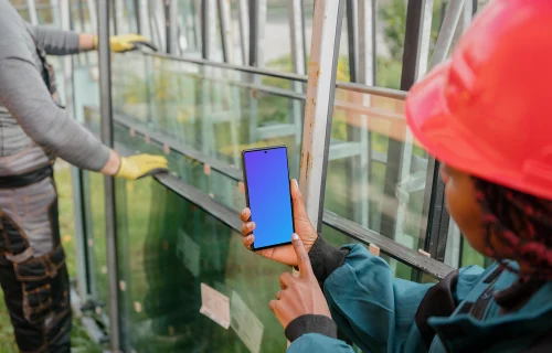 Female engineer working on a Google Pixel 6 mockup