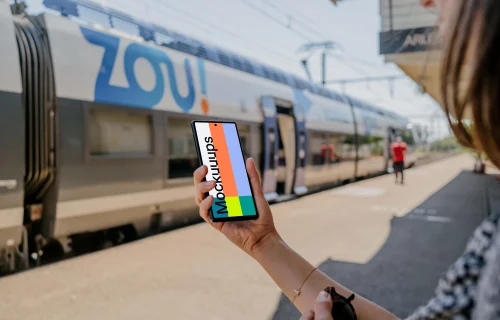 Female hand holding a Google Pixel 6 mockup