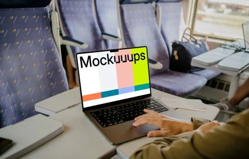 Female hand scrolling on a MacBook Pro 14 mockup