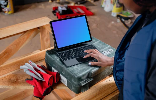 Female power in the construction industry with an iPad mockup