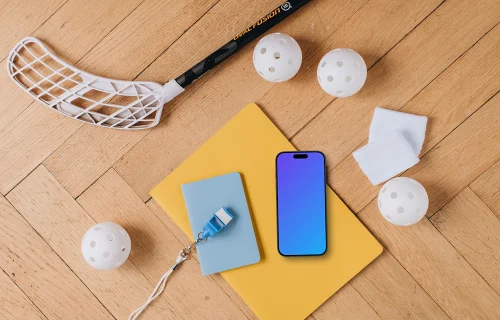 Floorball stick with iPhone mockup