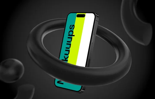 Flying Smartphone Mockup with Abstract Shapes