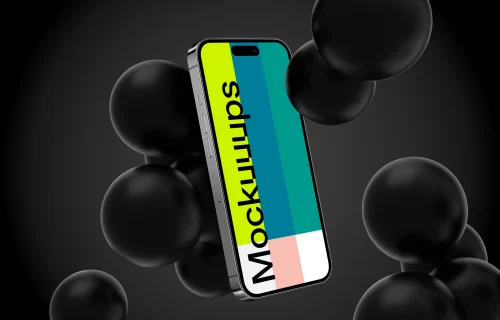 Flying Smartphone Mockup with Spheres