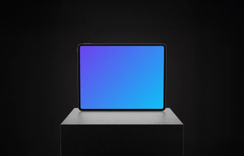 Free iPad Pro mockup on a dark podium