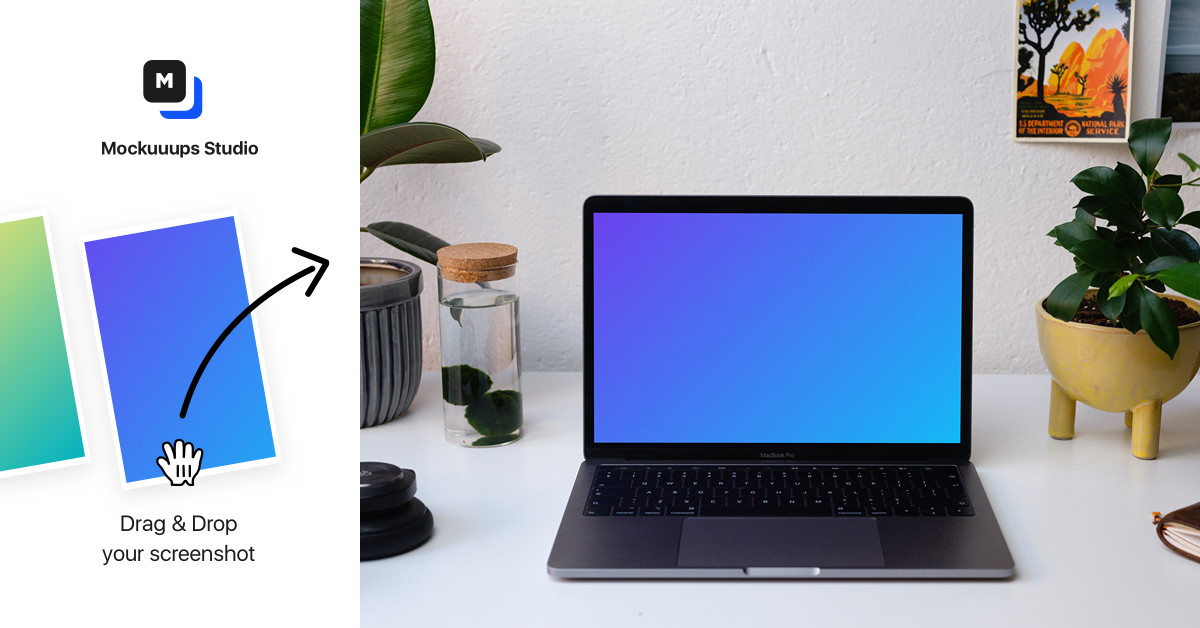 Download Front view of the Macbook Pro mockup on white table - Mockuuups Studio
