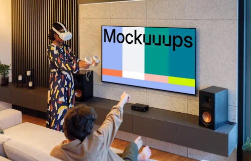 Gaming television mockup in modern living room