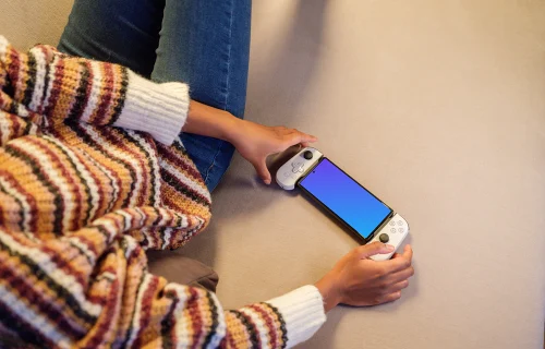 Google Pixe 6 mockup in hands for gaming