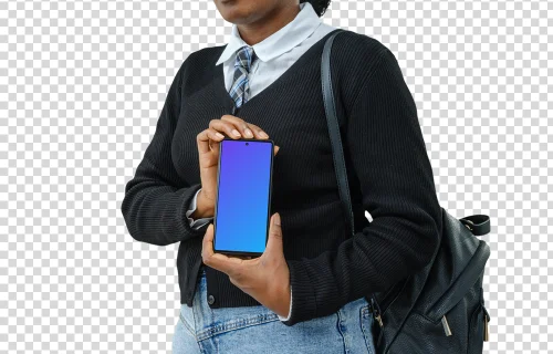 Google pixel 6 mockup and a female student