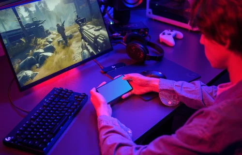 Google Pixel 6 mockup in a gamer's setup