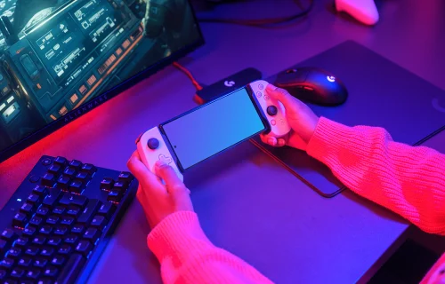 Google Pixel 6 mockup in a gaming setup