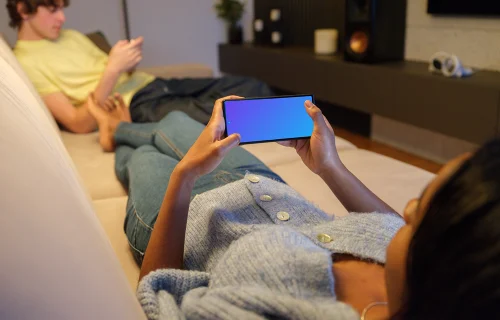 Google Pixel 6 mockup in casual home gaming