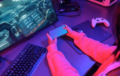 Google Pixel 6 mockup in gaming setup