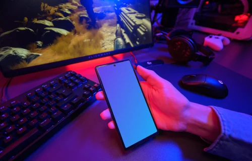 Google Pixel 6 mockup with a gaming setup