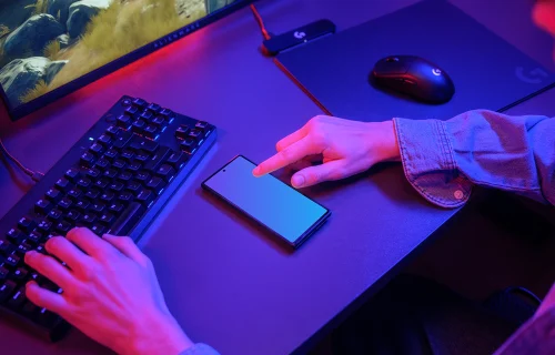 Google Pixel 6 mockup with gaming setup