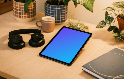 iPad Air mockup elevated in a reading position on a table