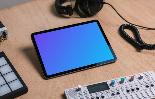 iPad Air mockup in the podcast studio