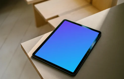 iPad Air mockup on a cream-colored table