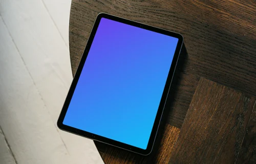 iPad Air mockup on a dark brown table
