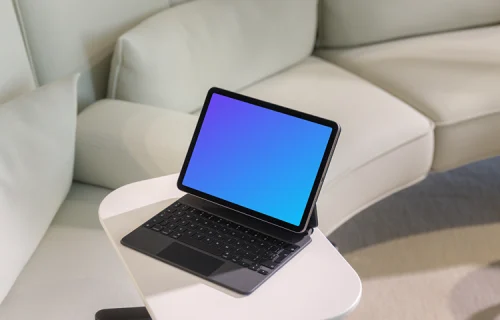 iPad Air mockup on modern living room side table